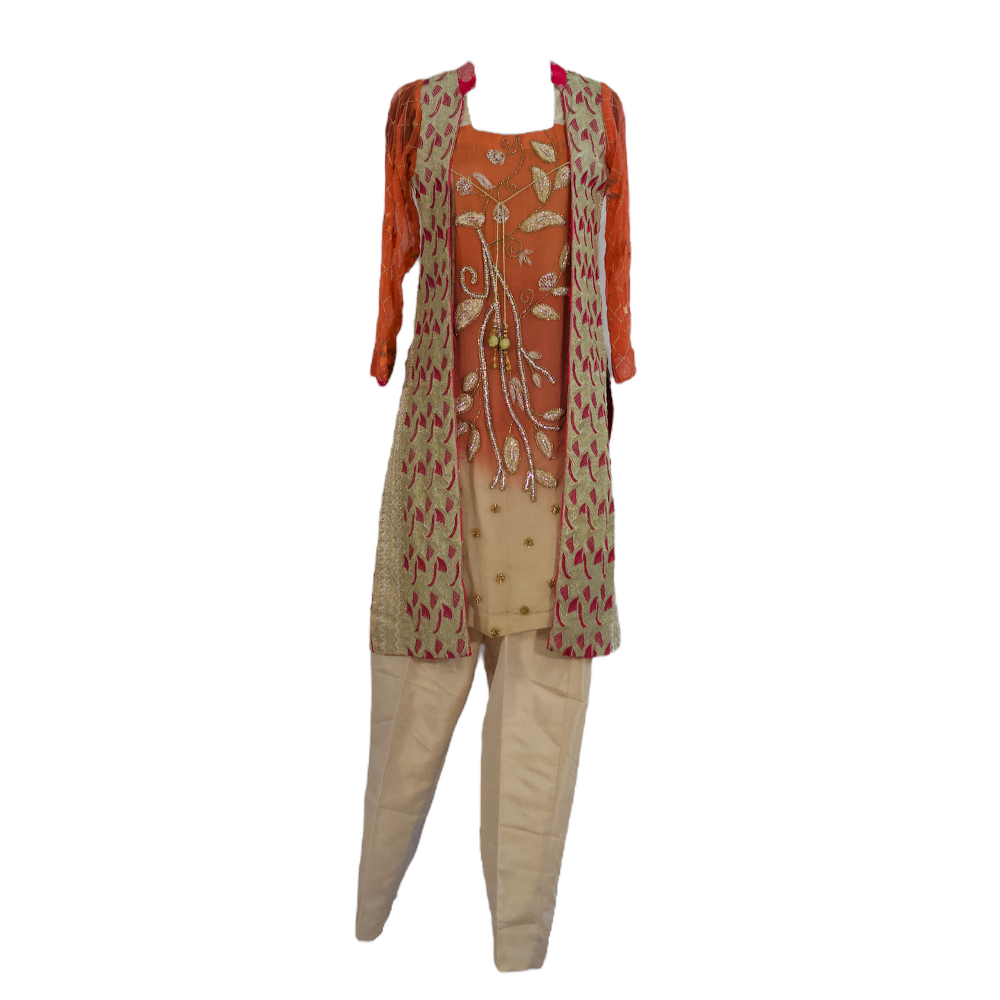 Orange - Stonework Open Gown (3pc) dress
