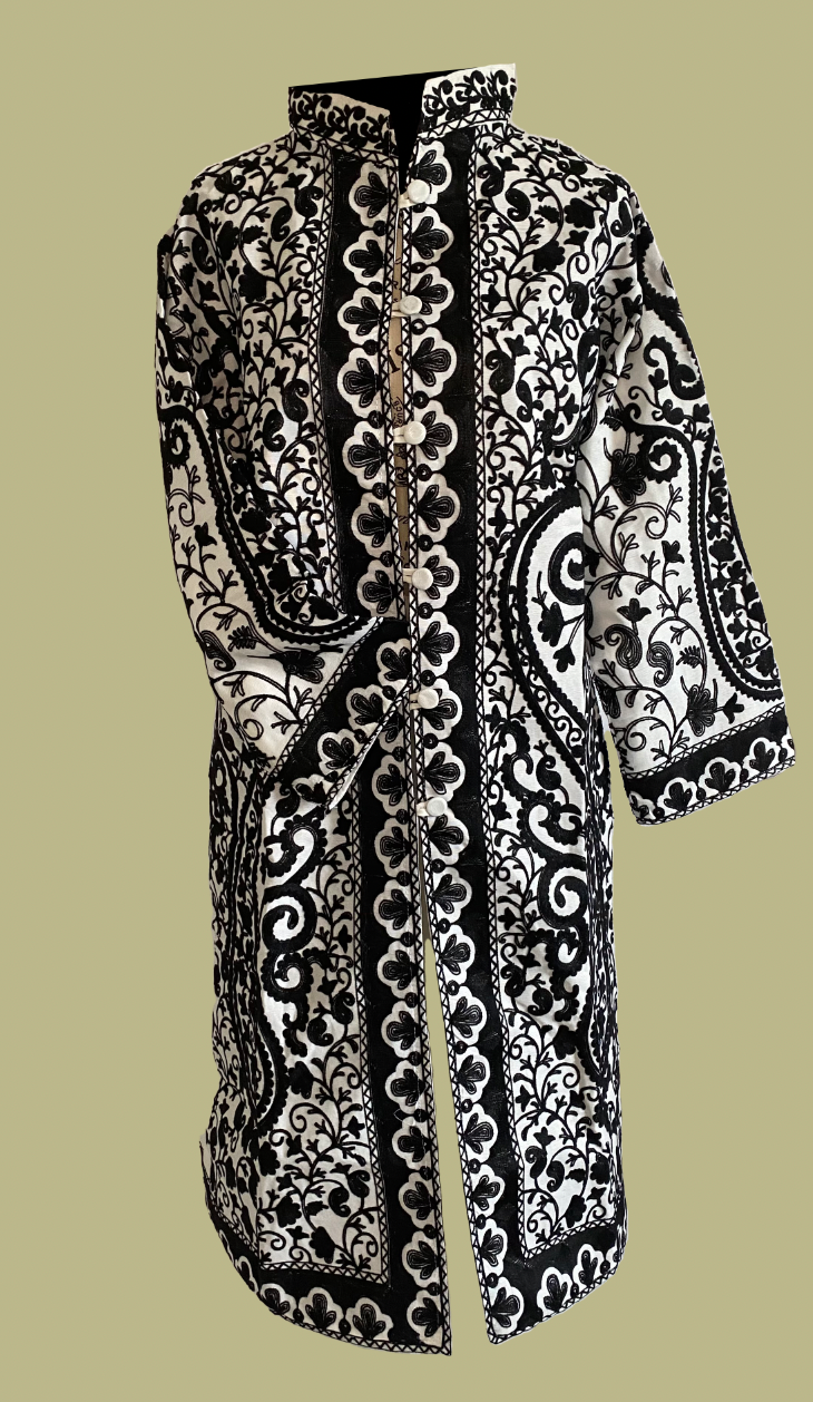 Velvet Kashmiri Coat With Paisley Parallel Pattern Embroidery | eBay