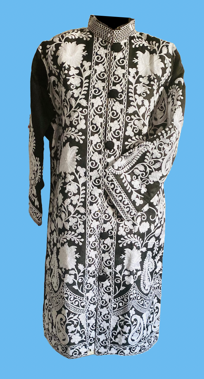 Indian Kashmiri Vintage Jacket Cashmere Pure Wool Floral Hand Embroidered  Coat Boho Ethnic Black Jacket Paisley Stitching Romantic Medium - Etsy
