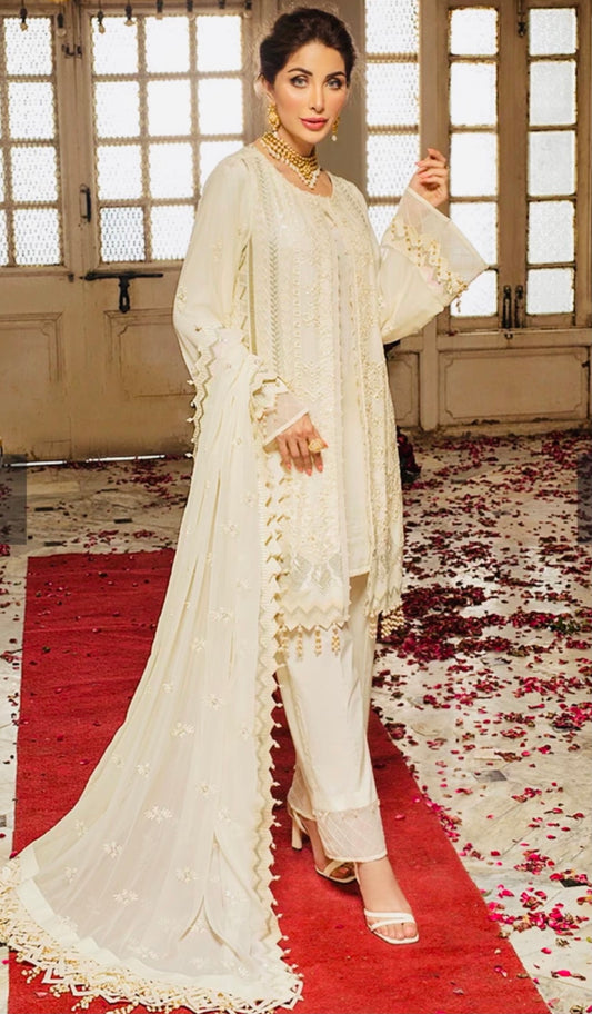 Chiffon Gown (Half- White )3pc